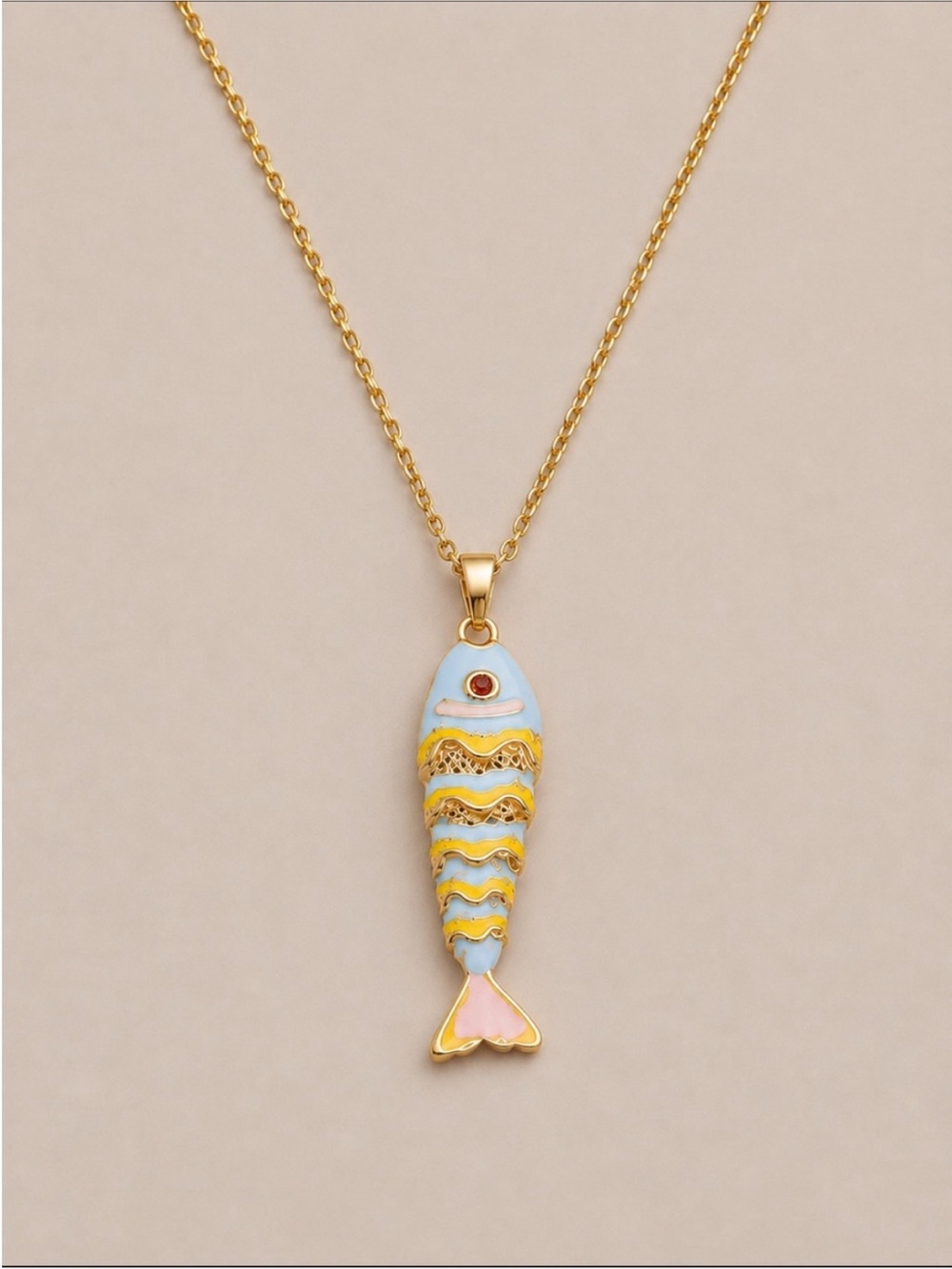New! Coastal Gold Light Blue Fish Sardine Necklace NWOT 1066